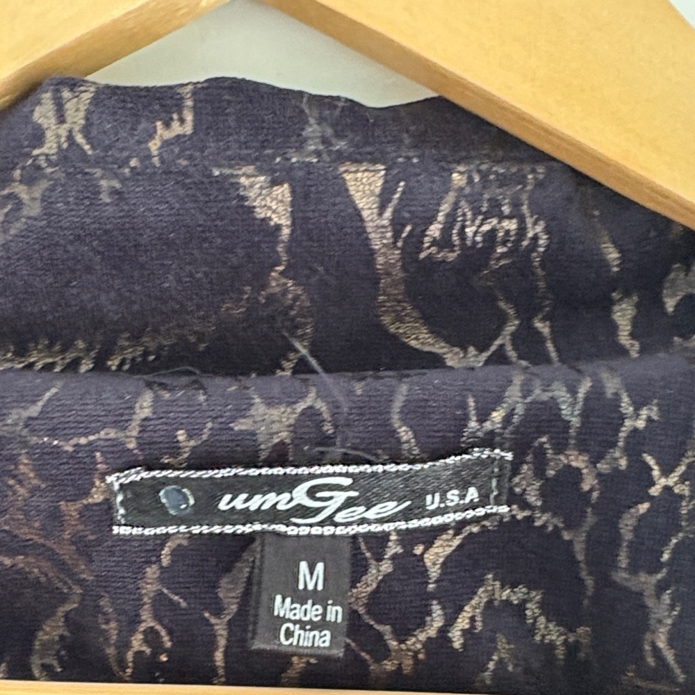 Y2K Metallic Animal Print Navy and Bronze Tiger Jacket Coat - Picture 6 of 7